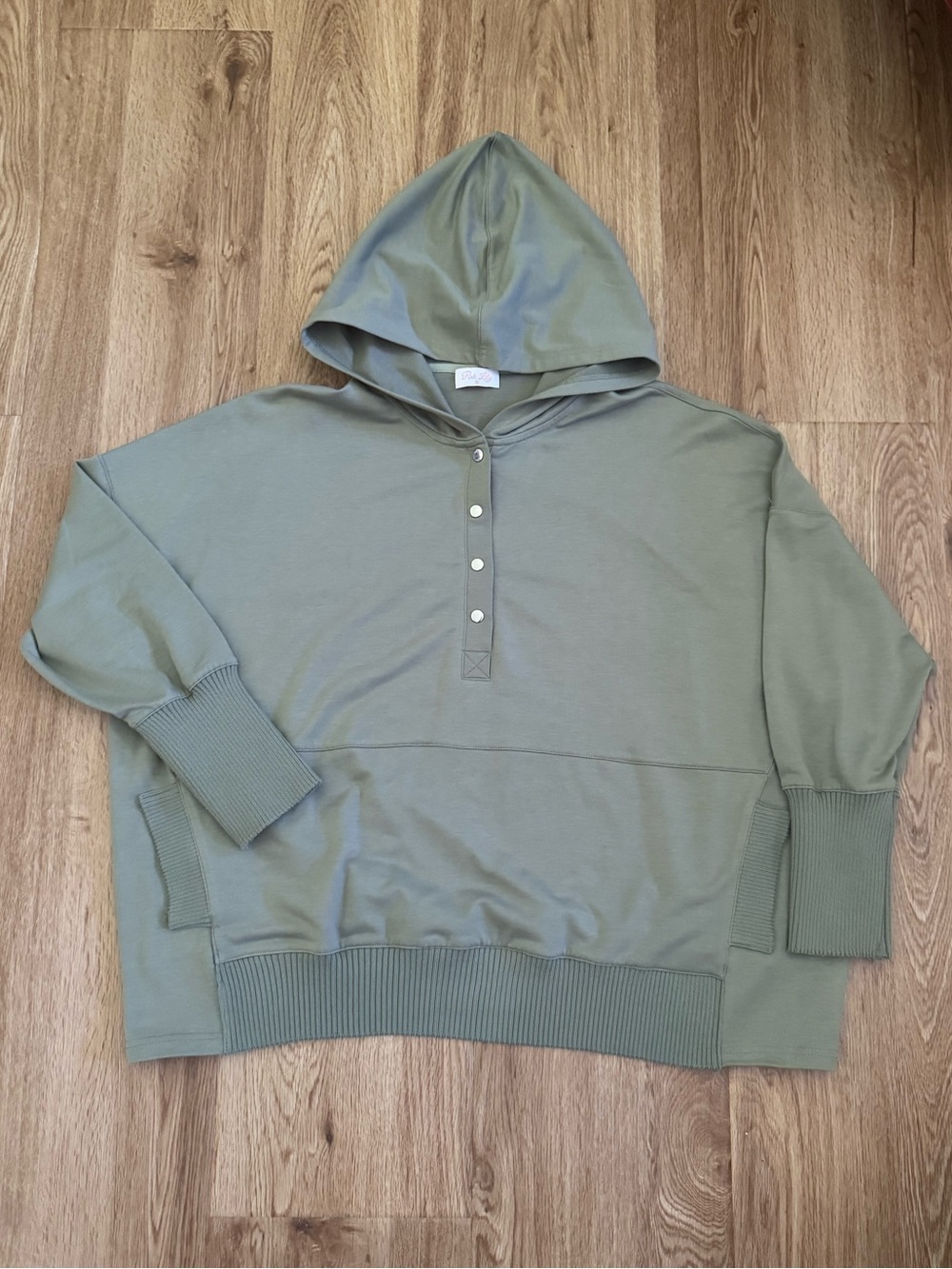 Pink Lily Henley Hoodie Oversized Lounge Sweatshirt Medium Dusty Olive
